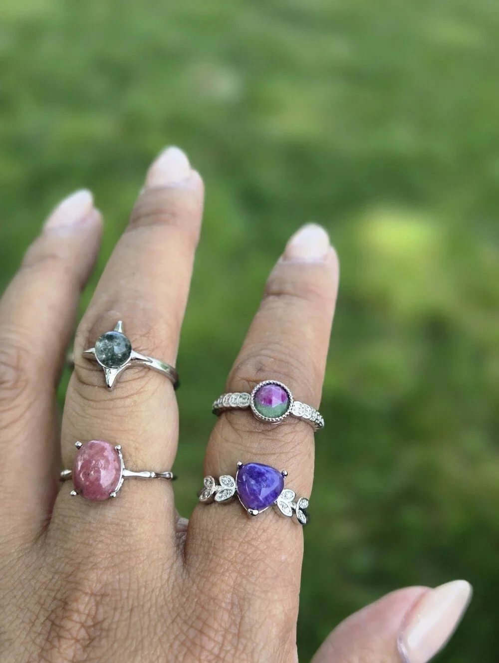 Dainty Ruby in Zoisite Ring Silver Adjustable